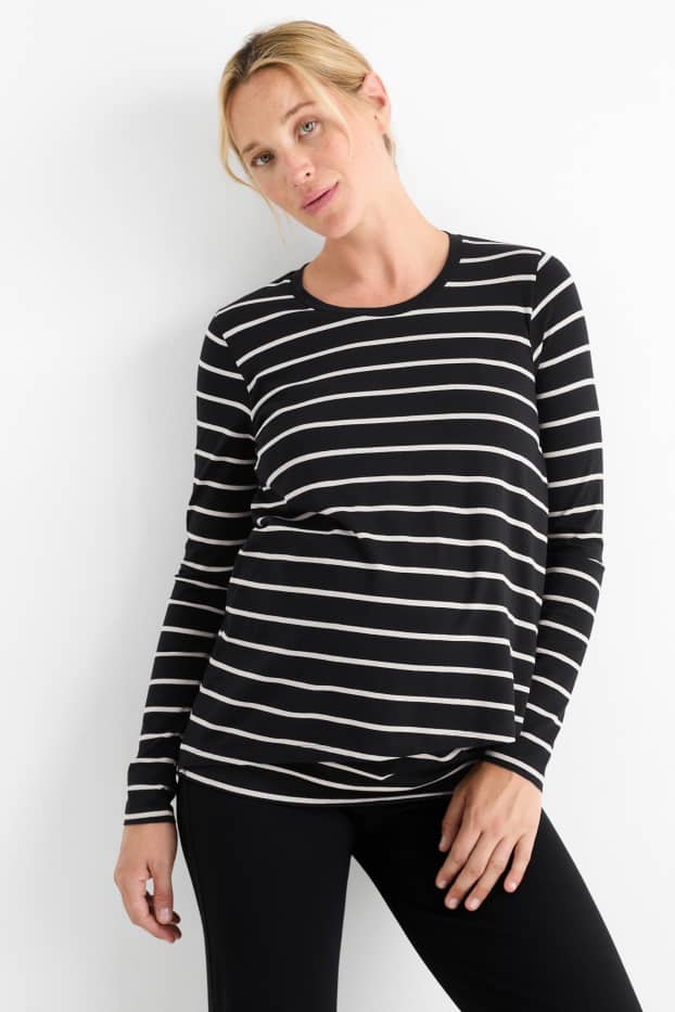 Women - Maternity long sleeve top - striped - black