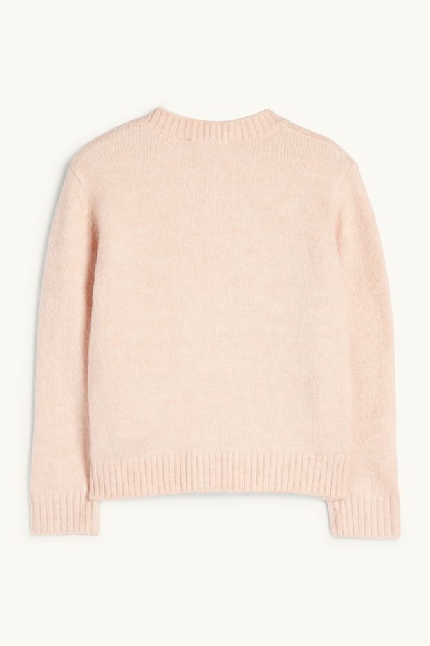 Enfants filles - Fleurs - gilet en maille - rose