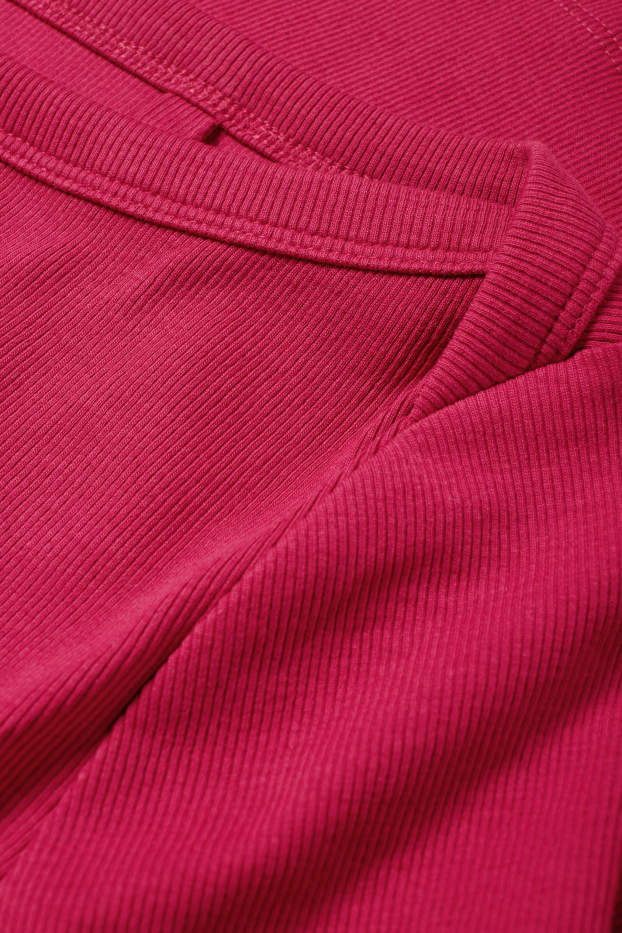 Dámské - Tričko s dlouhým rukávem - slim fit - žebrované - růžová