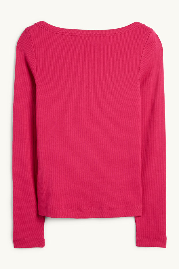 Dámské - Tričko s dlouhým rukávem - slim fit - žebrované - růžová