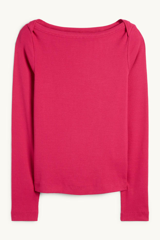 Dámské - Tričko s dlouhým rukávem - slim fit - žebrované - růžová