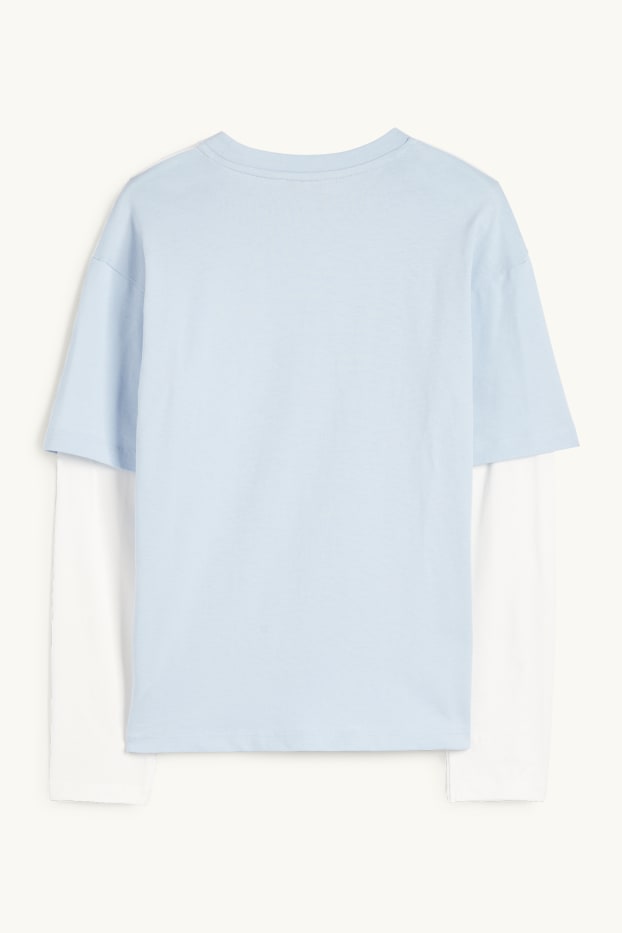 Enfants filles - Los Angeles - haut à manches longues - look 2-en-1 - bleu clair