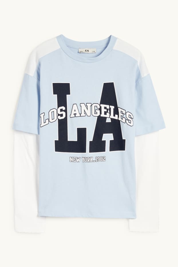 Enfants filles - Los Angeles - haut à manches longues - look 2-en-1 - bleu clair