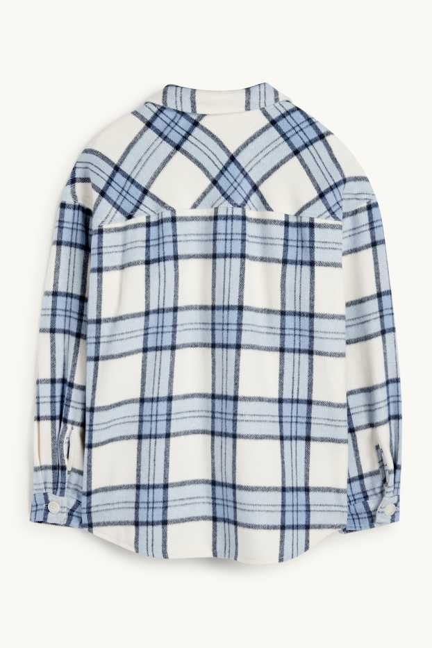 Enfants filles - Chemise en flanelle - à carreaux - blanc / bleu clair