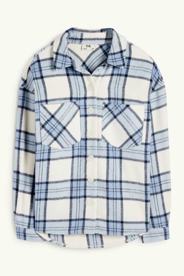 Enfants filles - Chemise en flanelle - à carreaux - blanc / bleu clair