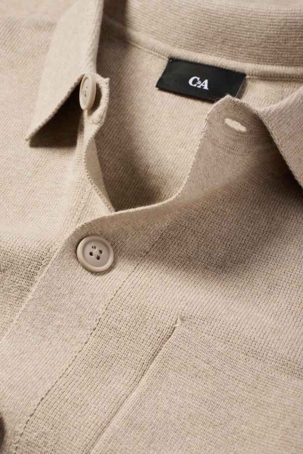 Bărbați - Cămașă tricotată - regular fit - guler Kent - bej deschis