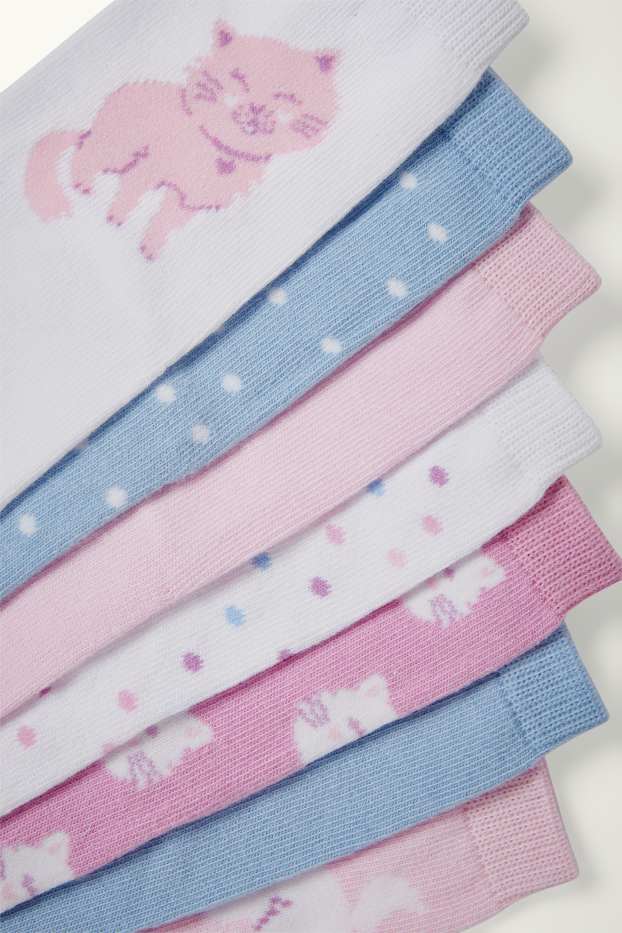 Kinder Mädchen - Multipack 7er - Katze - Socken mit Motiv - rosa