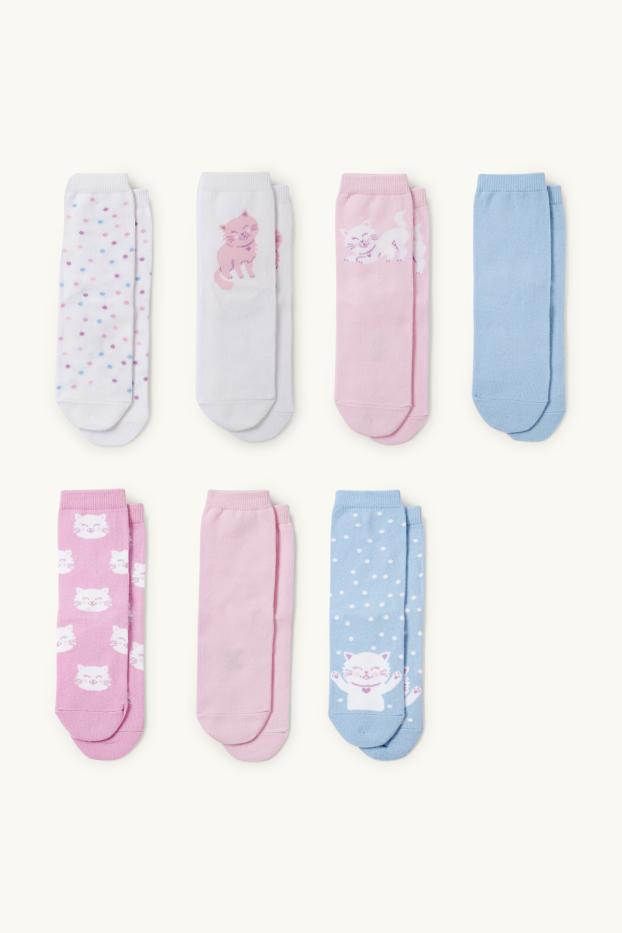 Kinder Mädchen - Multipack 7er - Katze - Socken mit Motiv - rosa