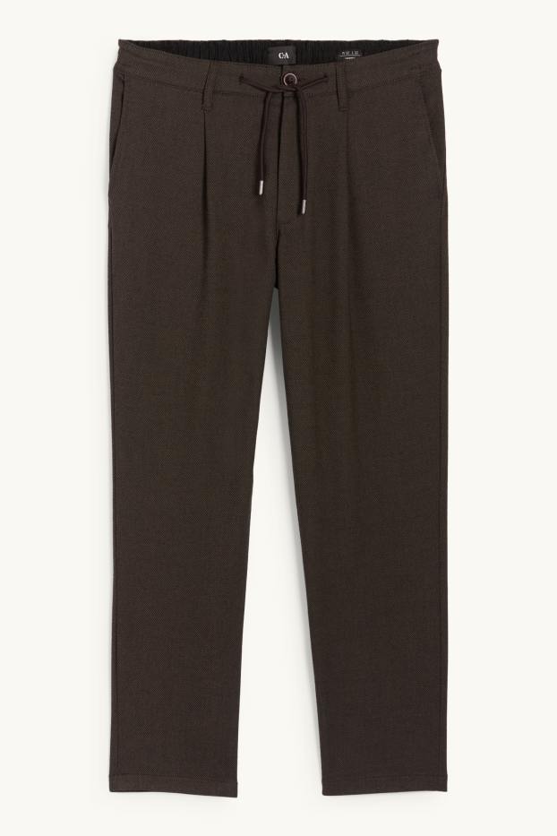 Men - Chinos - tapered fit - textured - dark brown