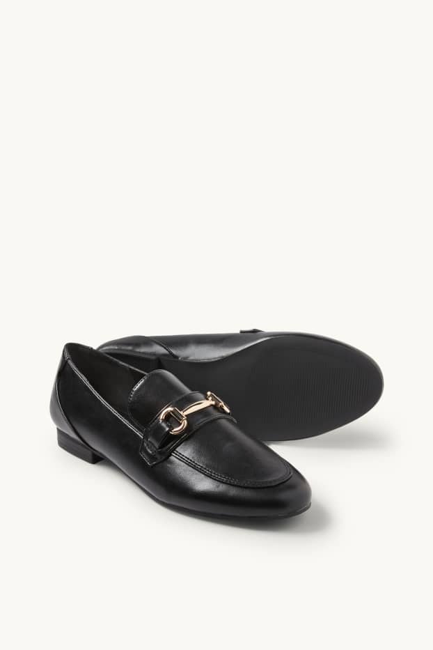 Dámské - Mokasíny - imitace kůže - černá