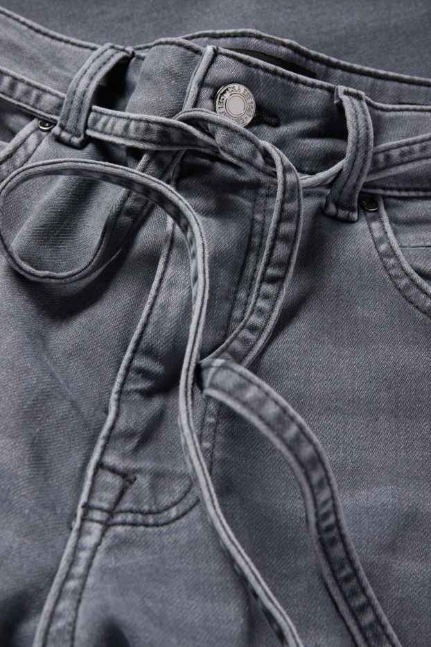 Women - Wide leg jeans - mid-rise waist - denim-gray