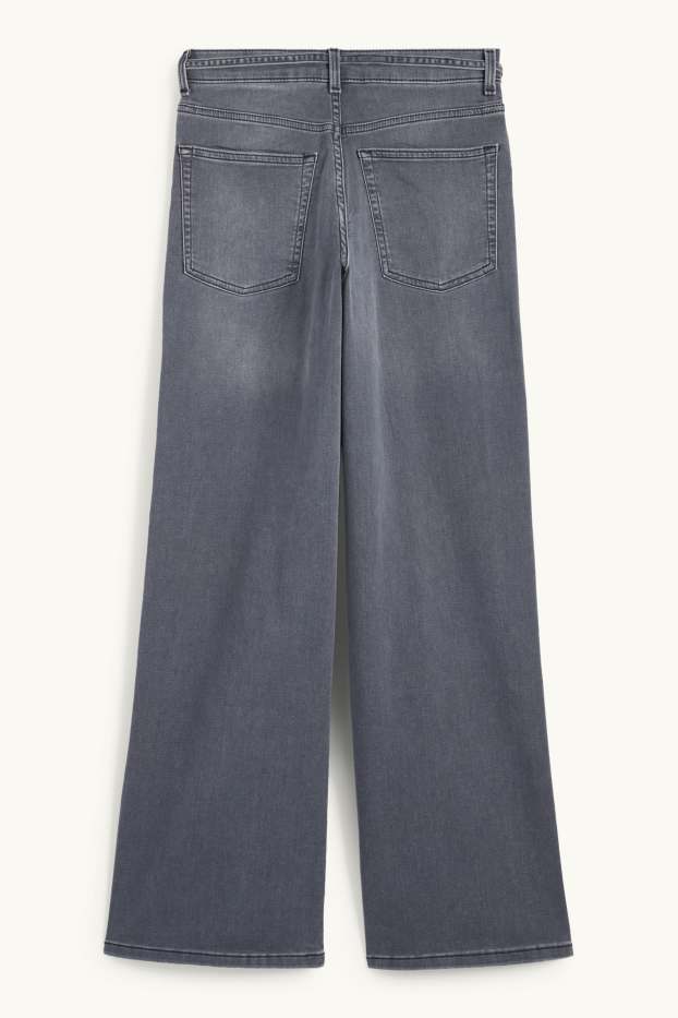 Women - Wide leg jeans - mid-rise waist - denim-gray