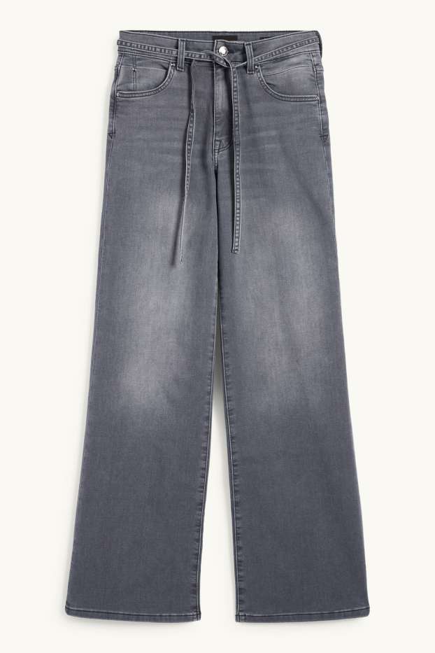 Women - Wide leg jeans - mid-rise waist - denim-gray