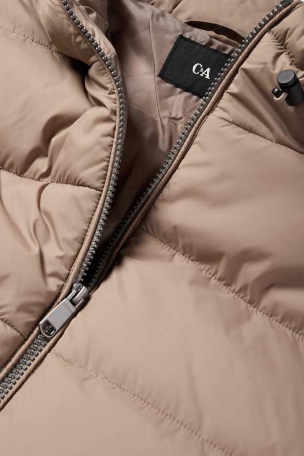Men - Quilted jacket with hood - light beige
