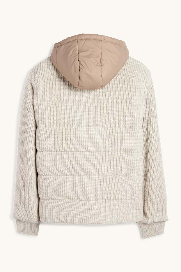 Men - Quilted jacket with hood - light beige