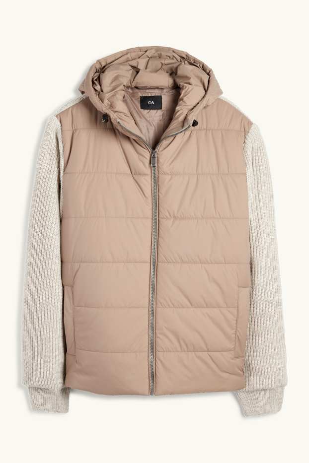 Men - Quilted jacket with hood - light beige