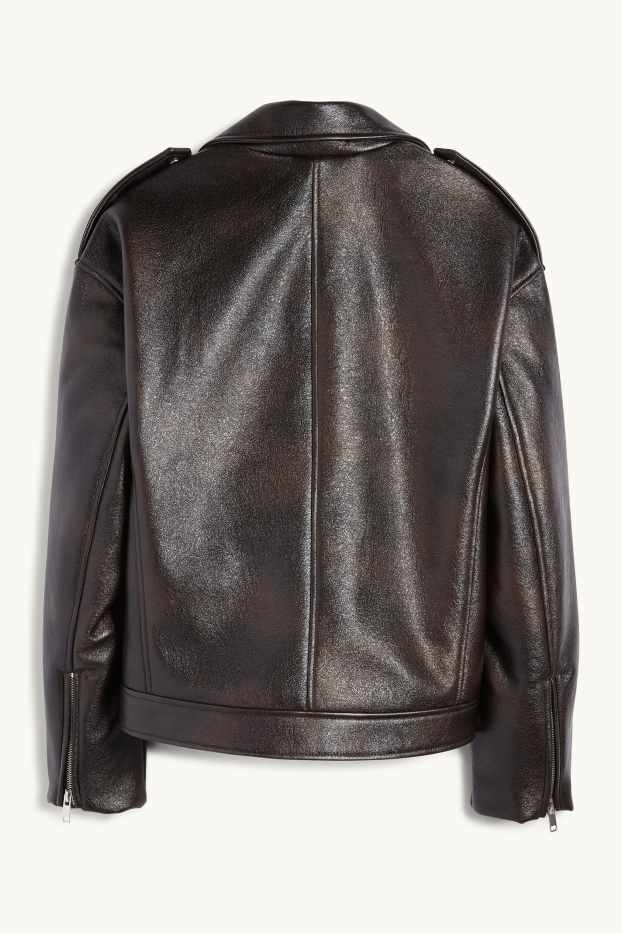 Dona - Caçadora biker - pell sintètica - marró fosc