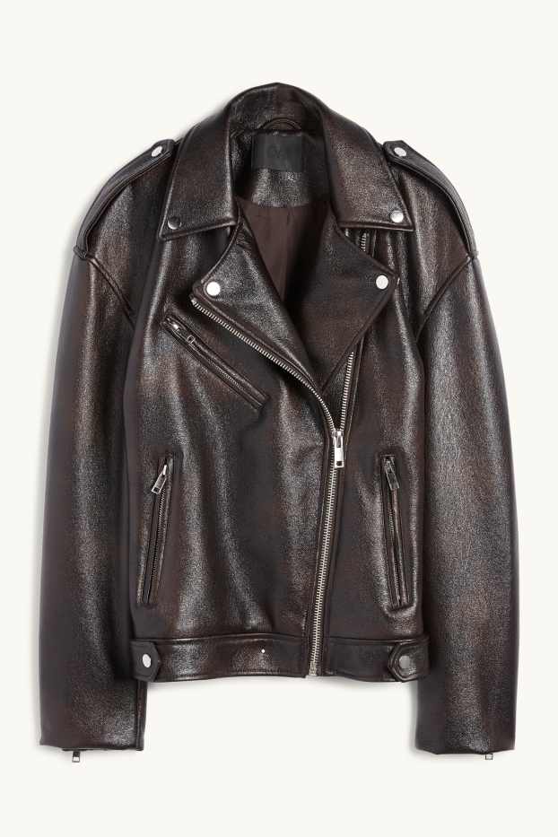 Dona - Caçadora biker - pell sintètica - marró fosc