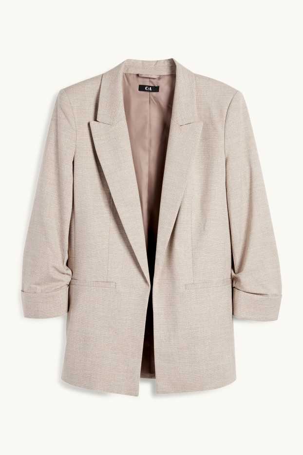 Femmes - Blazer long - regular fit - finition texturée - beige