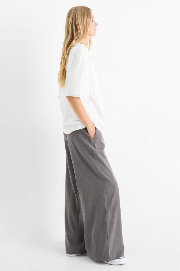 Women - Cloth trousers - mid-rise waist - wide leg - dark gray