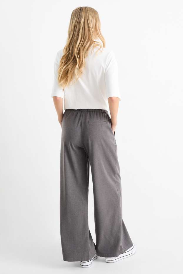 Women - Cloth trousers - mid-rise waist - wide leg - dark gray