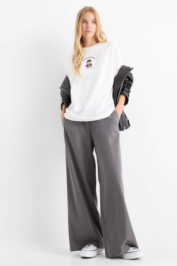 Women - Cloth trousers - mid-rise waist - wide leg - dark gray