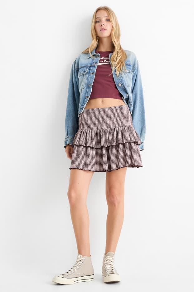 Femei - Fustă mini - cu dungi - structurată - violet