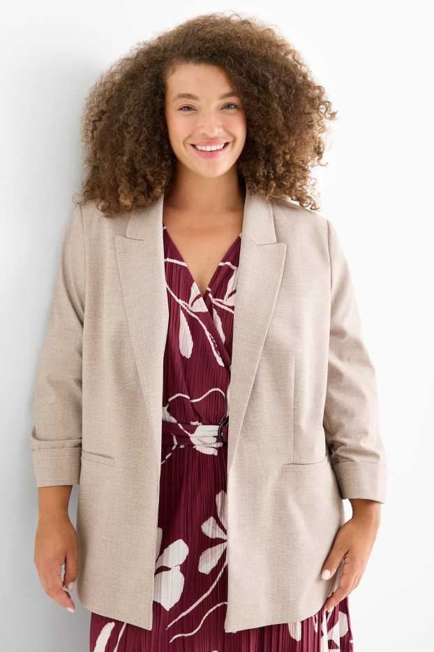 Femmes - Blazer long - regular fit - finition texturée - beige