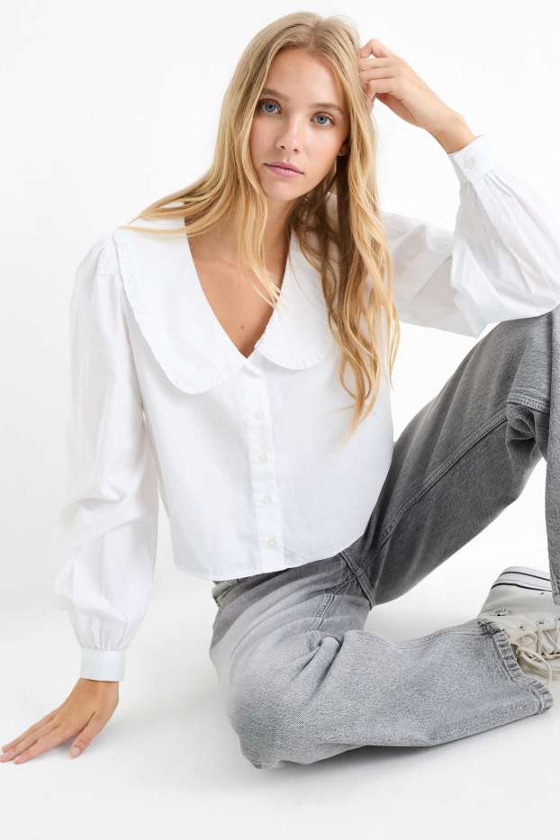 Women - V-neck blouse - white