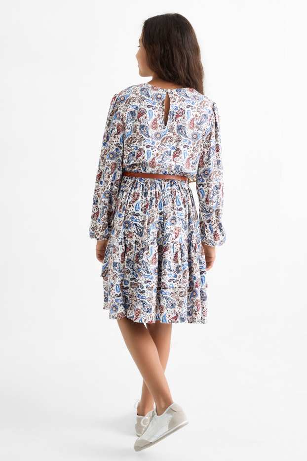 Enfants filles - Robe à ceinture - à motif - bleu