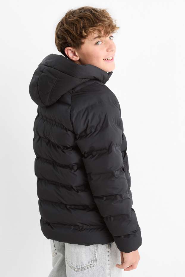 Kinder Jungen - Steppjacke mit Kapuze - wasserabweisend - schwarz