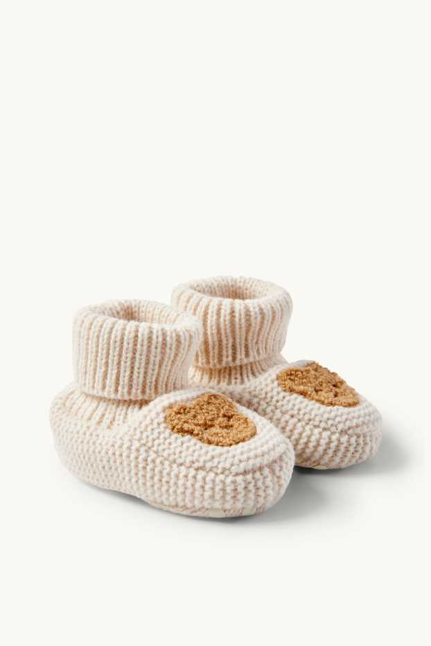 Unisex - Bärchen - Baby-Krabbelschuhe - hellbeige