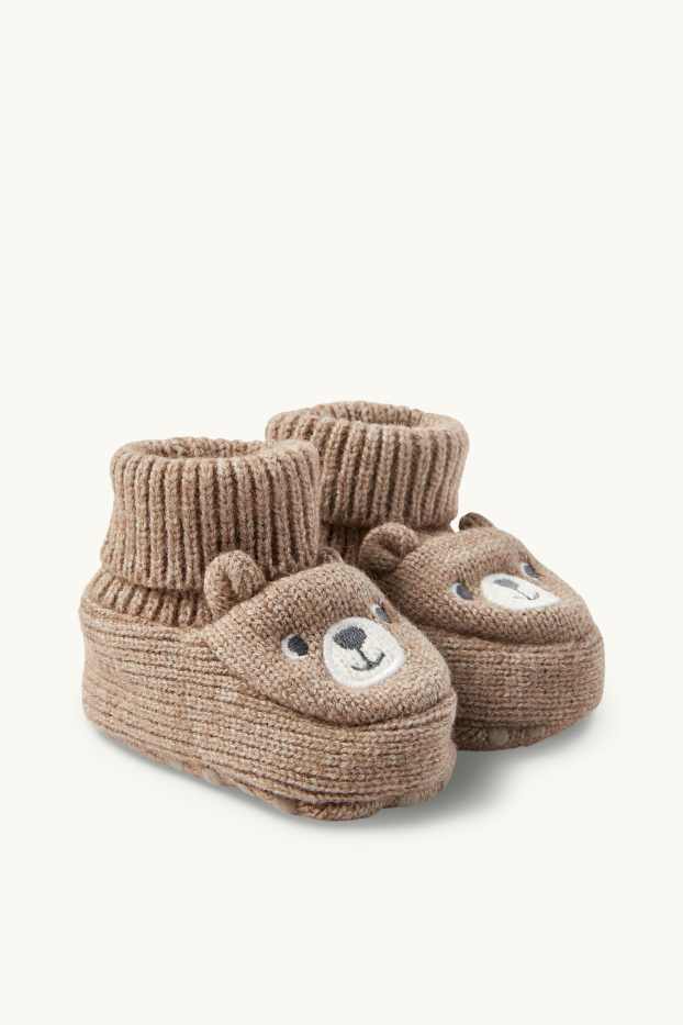 Unisex - Teddy bear - baby booties - brown