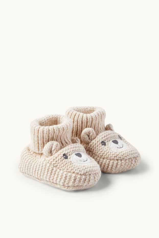 Unisexe - Ourson - chaussons pour bébé - beige clair