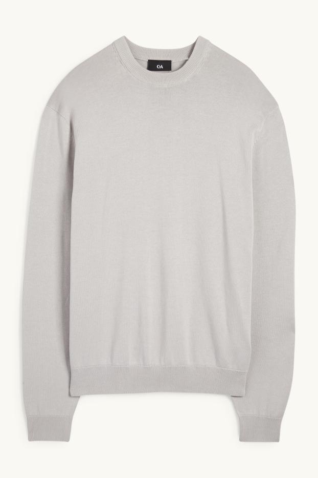 Men - Fine knit jumper - light gray