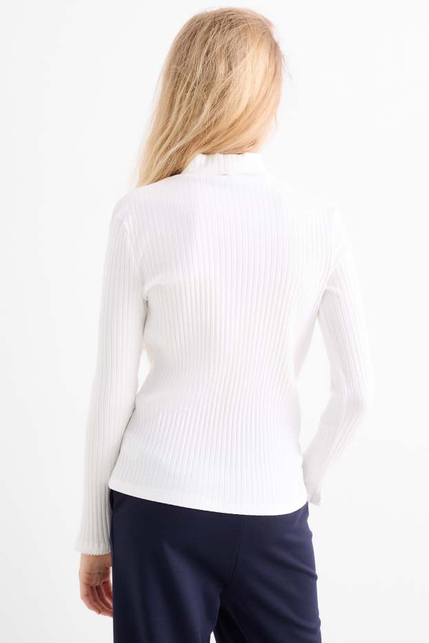 Bambine - Confezione da 3 - maglia con collo a dolcevita - a coste - bianco