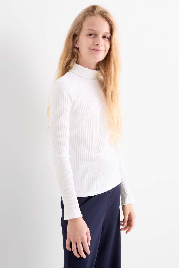 Bambine - Confezione da 3 - maglia con collo a dolcevita - a coste - bianco