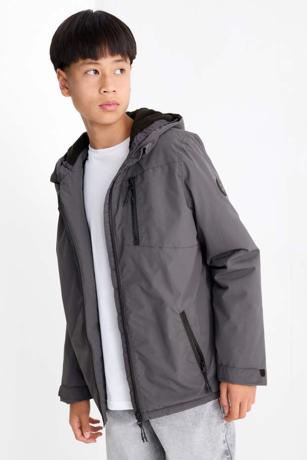 Enfants garçons - Veste à capuche - finition déperlante - gris foncé