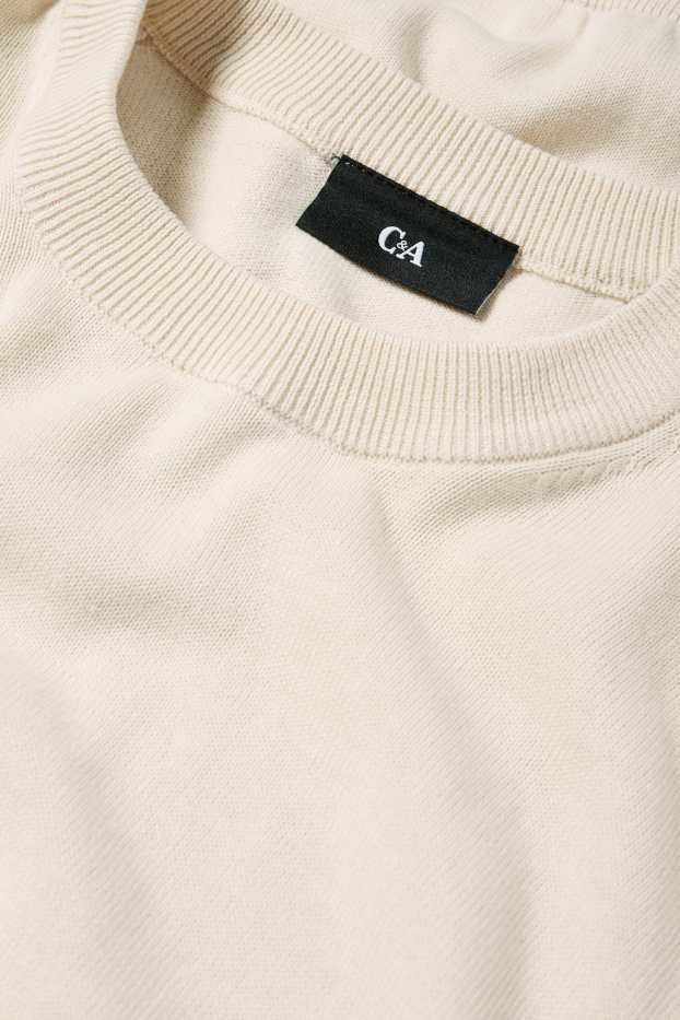 Bărbați - Pulover din tricot fin - alb-crem