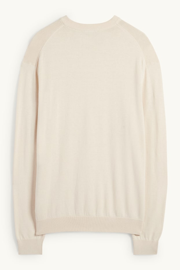 Bărbați - Pulover din tricot fin - alb-crem