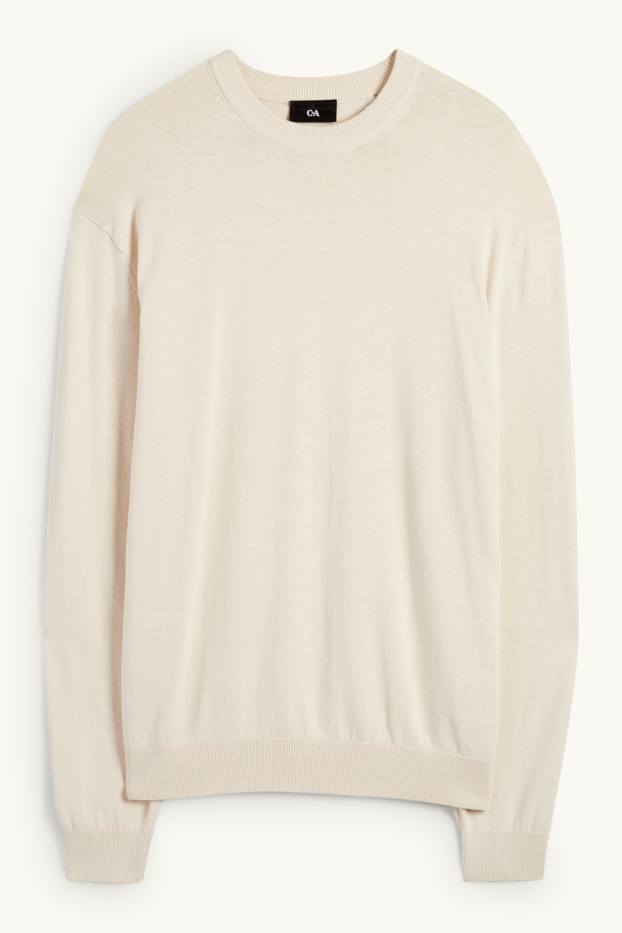 Bărbați - Pulover din tricot fin - alb-crem