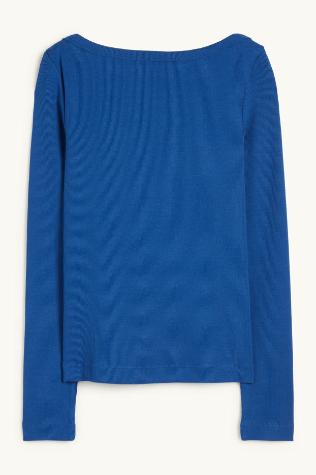 Femmes - Haut à manches longues - slim fit - finition côtelée - bleu