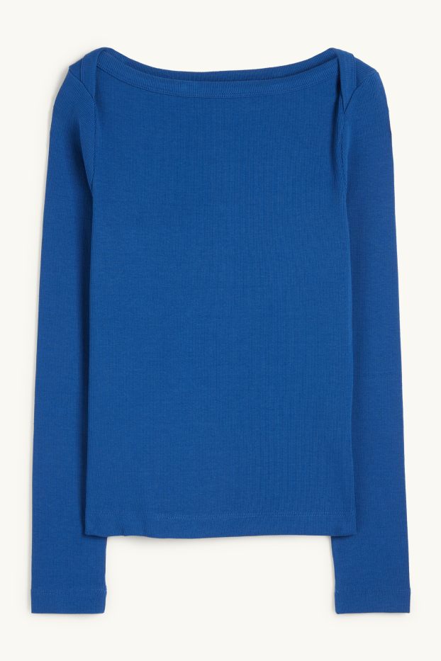 Femmes - Haut à manches longues - slim fit - finition côtelée - bleu