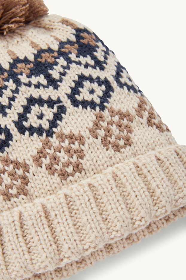 Baby Boys - Baby pom-pom hat - patterned - beige