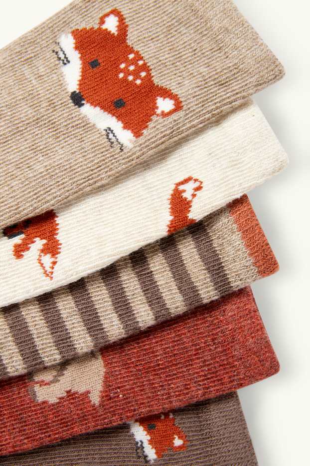 Bébés garçons - Lot de 5 paires - renard et cerf - chaussettes bébé à motif - marron clair