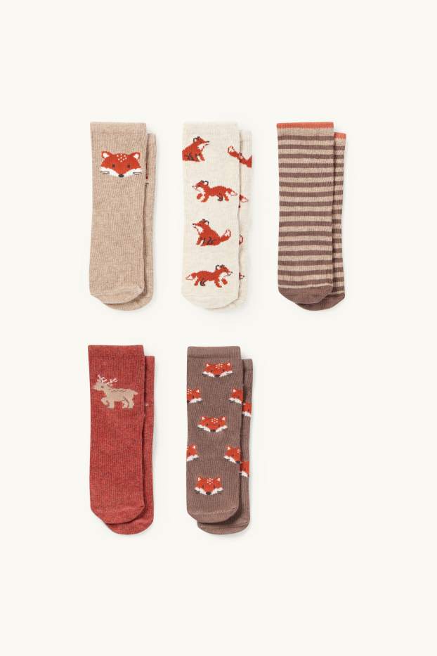 Bébés garçons - Lot de 5 paires - renard et cerf - chaussettes bébé à motif - marron clair