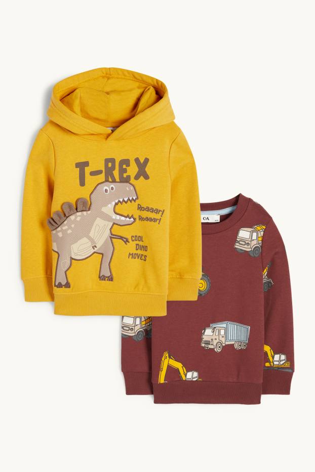 Enfants garçons - Lot de 2 - véhicules et dinosaure - sweat à capuche et sweat - orange clair