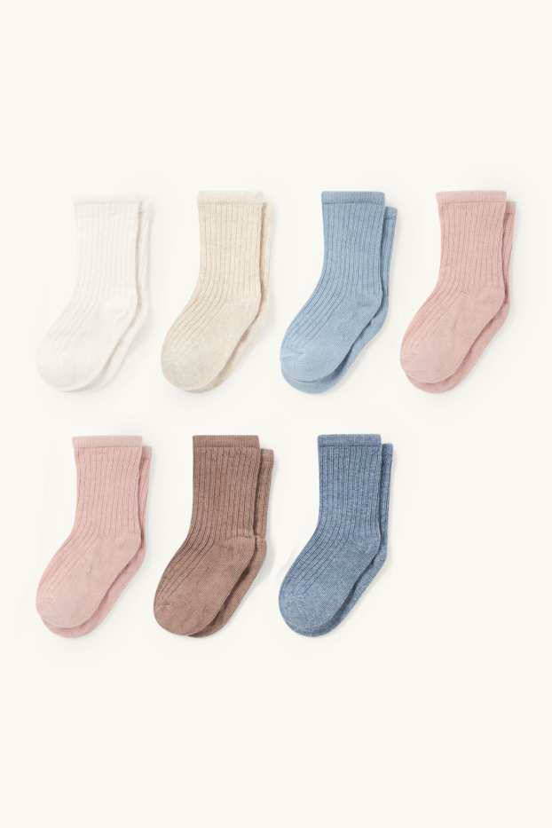 Bebeluși - fete - Multipack 7 perechi - șosete bebeluși - reiate - albastru / bej