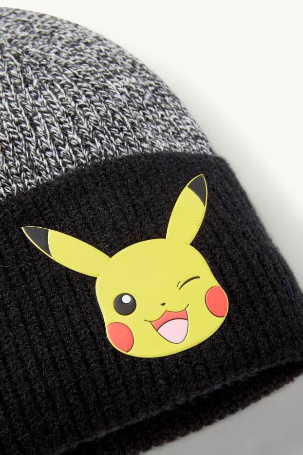 Kinder Buben - Pokémon - Pikachu - Strickmütze - gerippt - schwarz