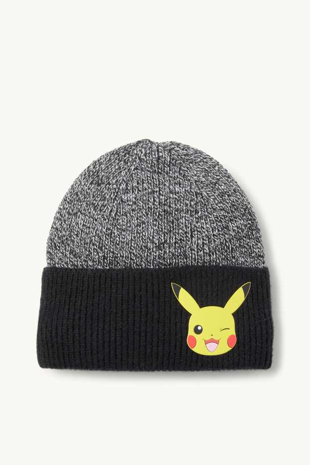 Kinder Buben - Pokémon - Pikachu - Strickmütze - gerippt - schwarz